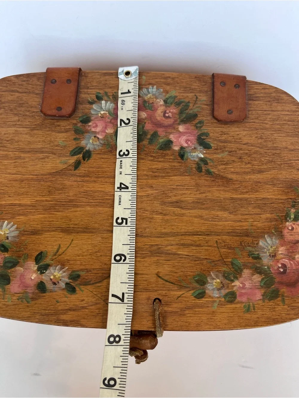 Vintage Longaberger Floral Hand Painted Basket with Handles Purse Picnic Basket